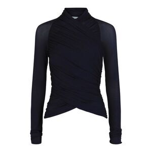 Ferragamo Ruched Long-Sleeve Top Blue Womens